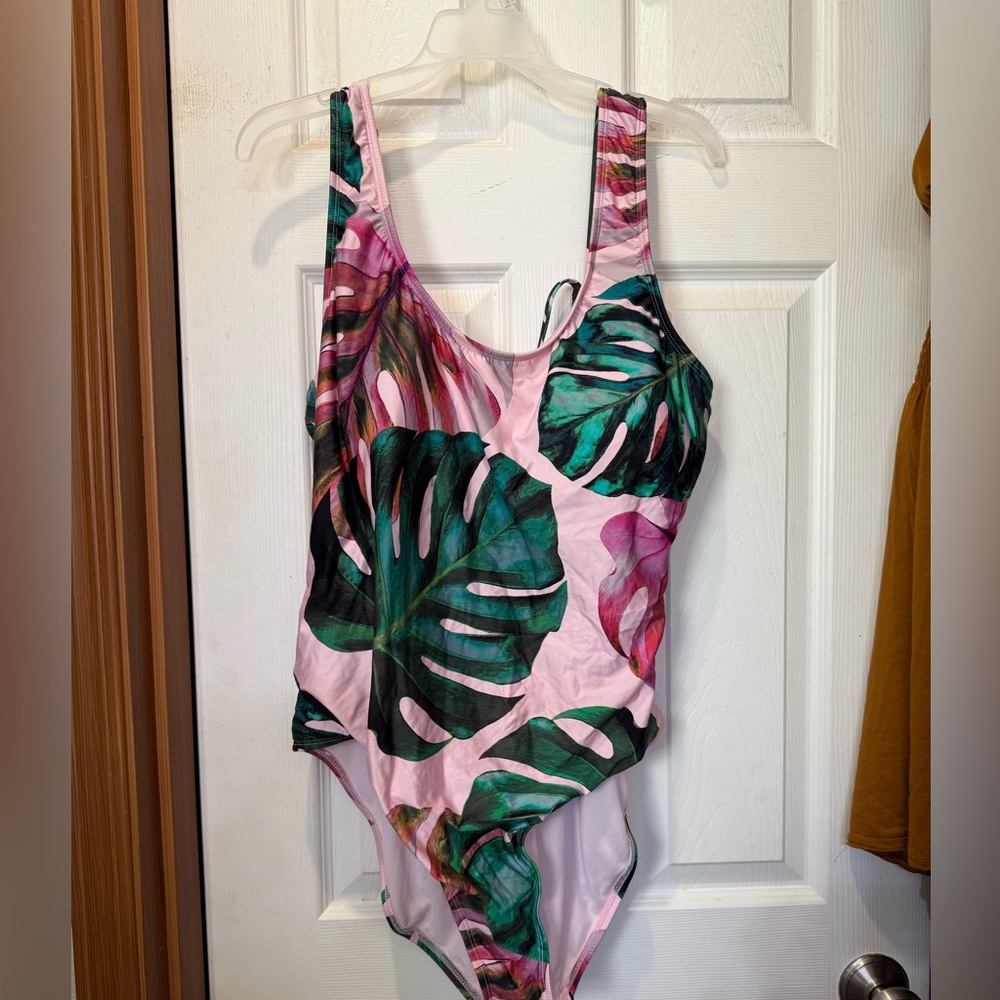 Floral scoop neck one piece with tie back